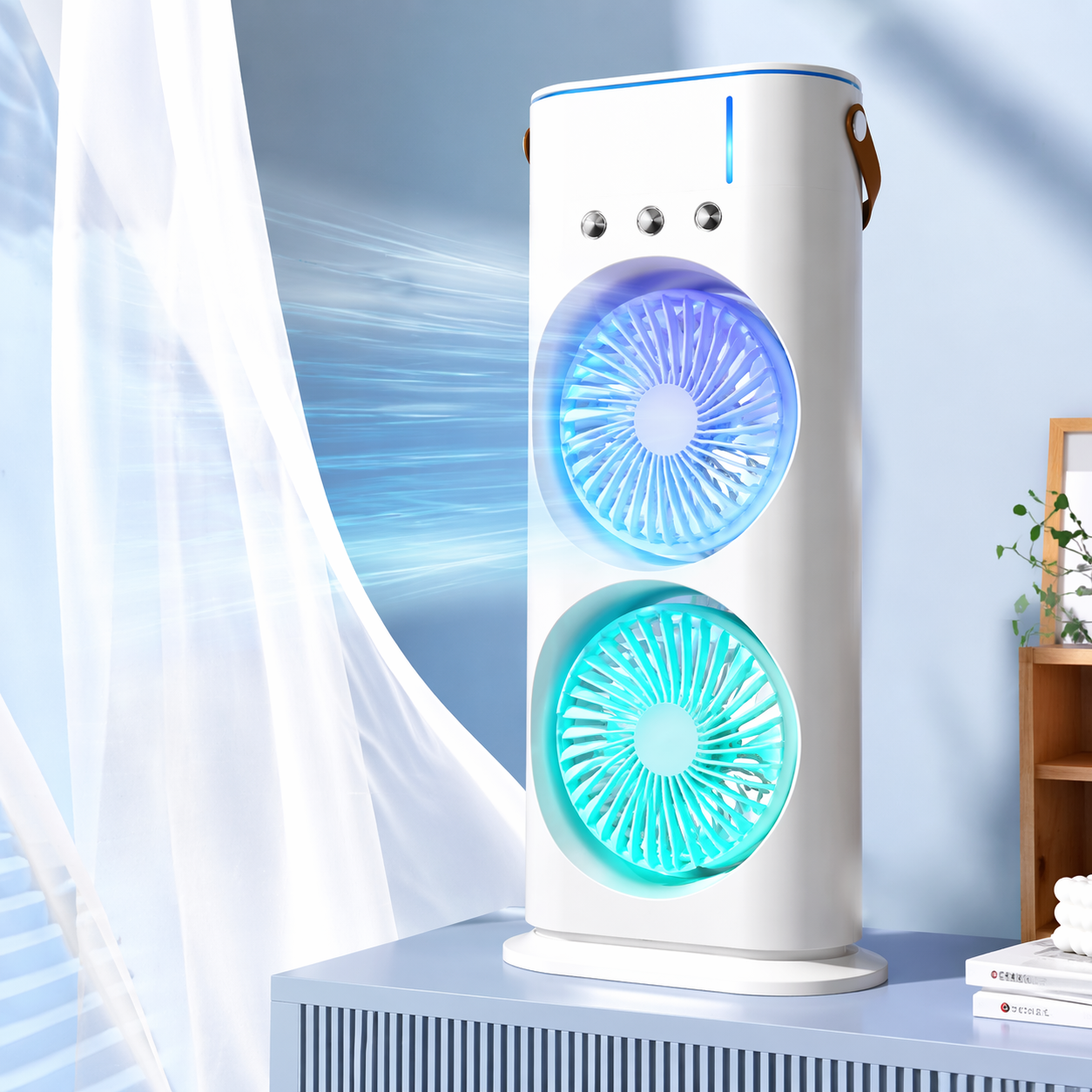 4000mAh Double Ended Spray Fan, Cold Air, 2025 New 3 Gears USB Rechargeable Oscillating one with LED Light Cooler, Tower Air Coolers & Remote Control,Water Tank,Bedroom, Living Room (A-White) - ZUVEO