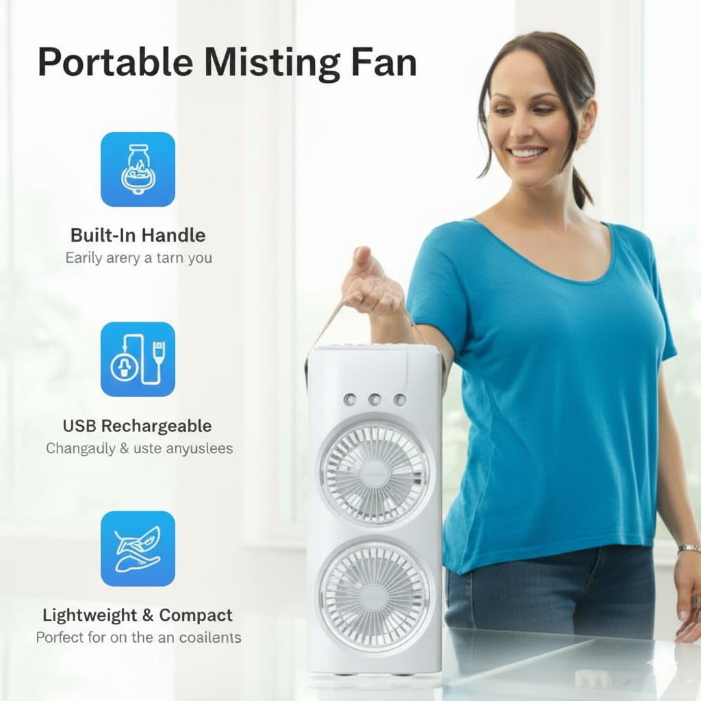 4000mAh Double Ended Spray Fan, Cold Air, 2025 New 3 Gears USB Rechargeable Oscillating one with LED Light Cooler, Tower Air Coolers & Remote Control,Water Tank,Bedroom, Living Room (A-White) - ZUVEO