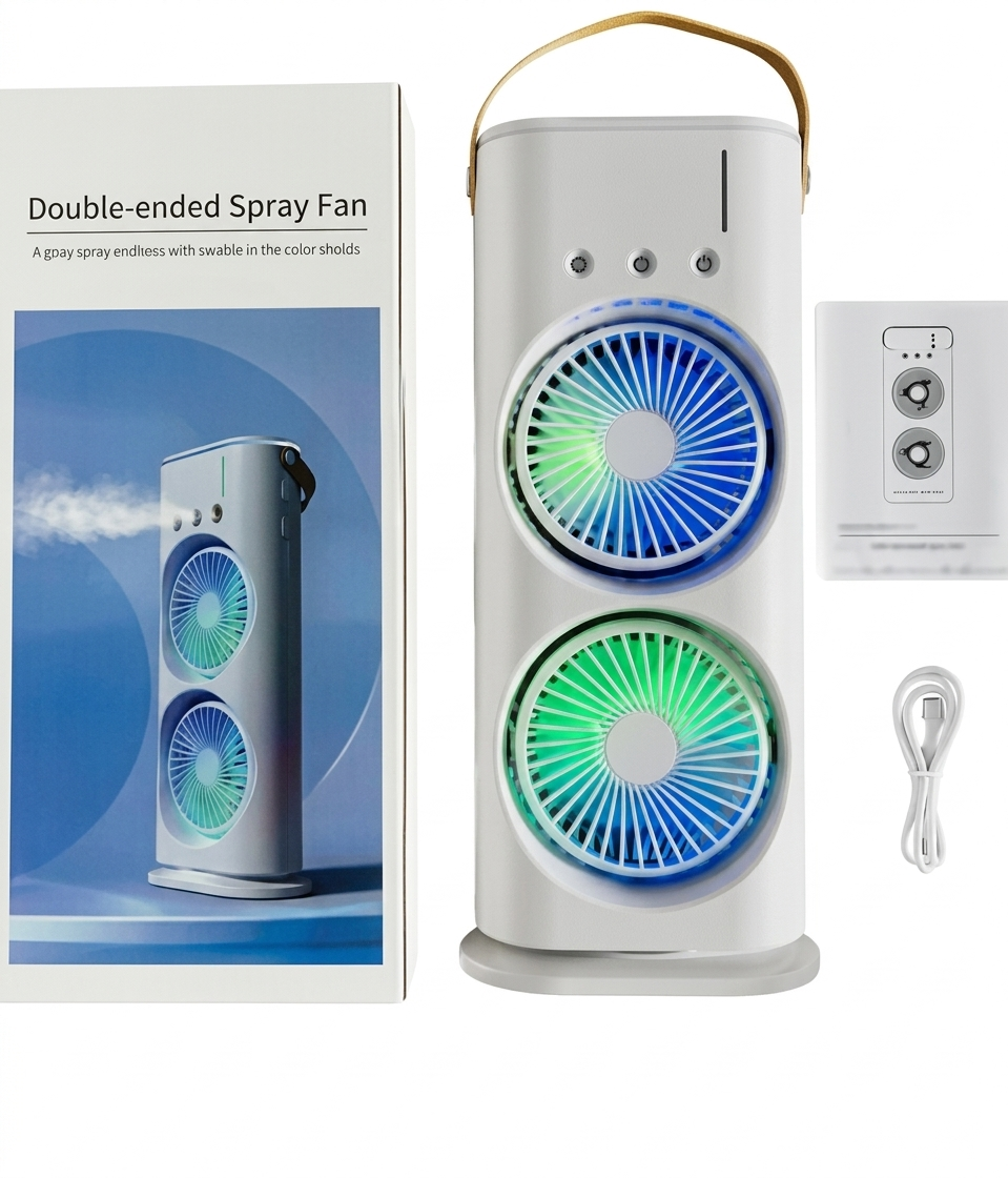 4000mAh Double Ended Spray Fan, Cold Air, 2025 New 3 Gears USB Rechargeable Oscillating one with LED Light Cooler, Tower Air Coolers & Remote Control,Water Tank,Bedroom, Living Room (A-White) - ZUVEO